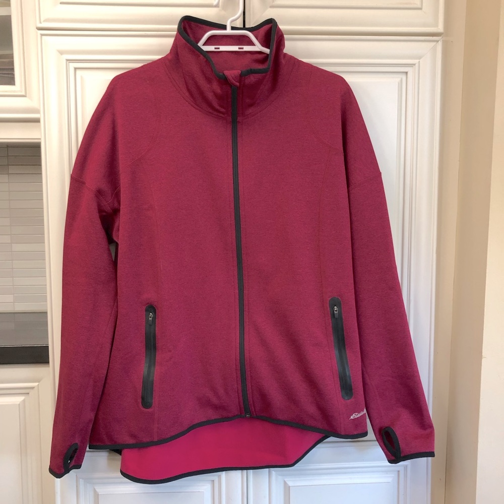 Eddie Bauer heathered fuschia fleece lined cardigan